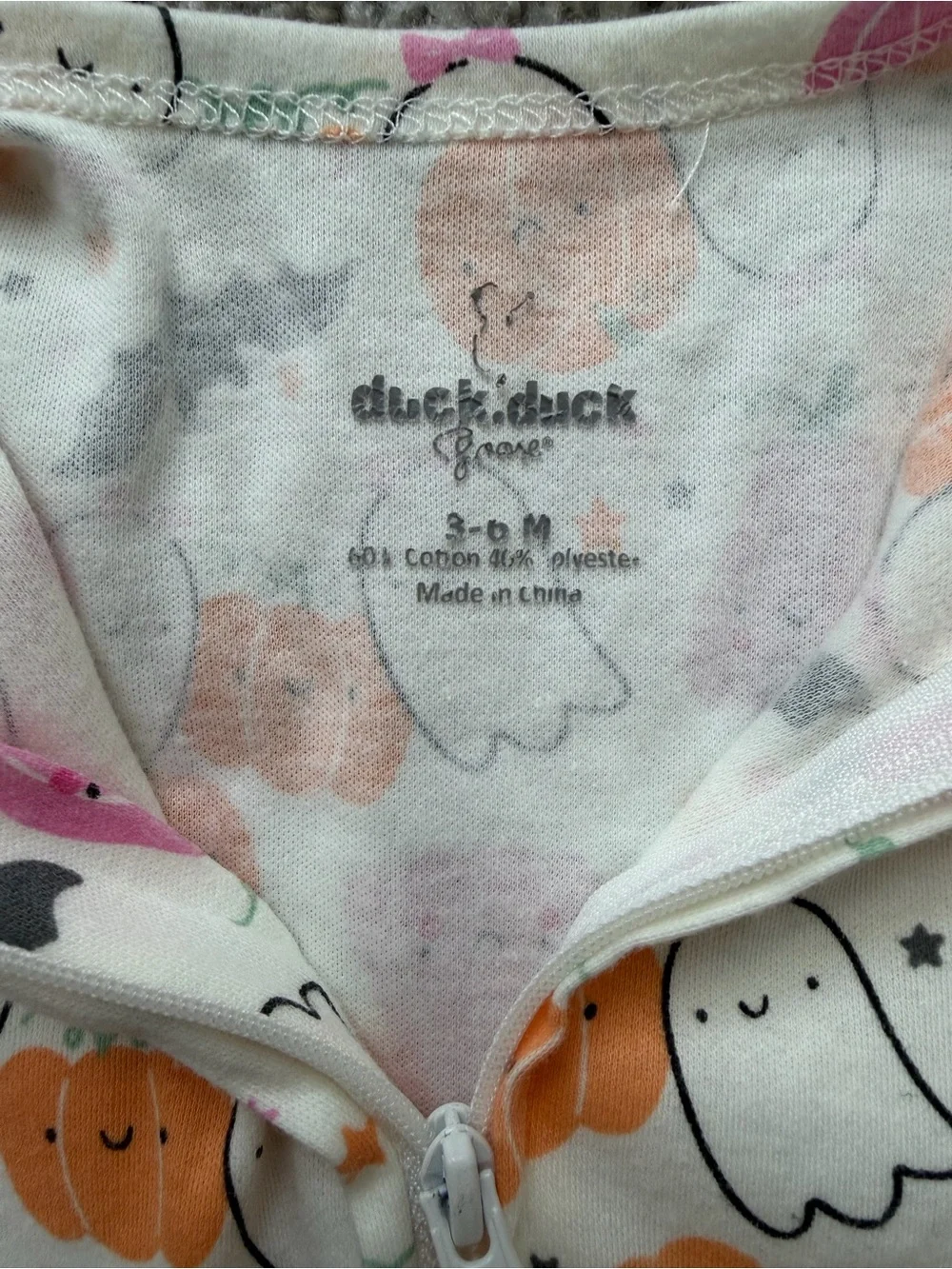 Holiday Ghost & Pumpkin Zip-Front Footed Pajama - White with Orange & Pink